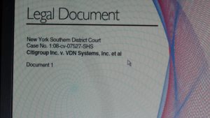 The cover page to the 2008 “Cybersquatting” lawsuit filed by Citigroup against VDN Systems and various other business identities of Truc V. “Curt” Tran.