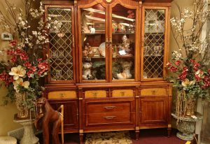 Birds Eye Maple & Mahogany Breakfront China Cabinet
