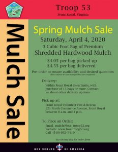 Troop 53 Annual Mulch Sale @ Front Royal Volunteer Fire and Rescue
