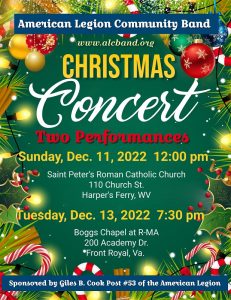 Christmas Concert - Community Band in Harper's Ferry, WV @ Saint Peter’s Roman Catholic Church